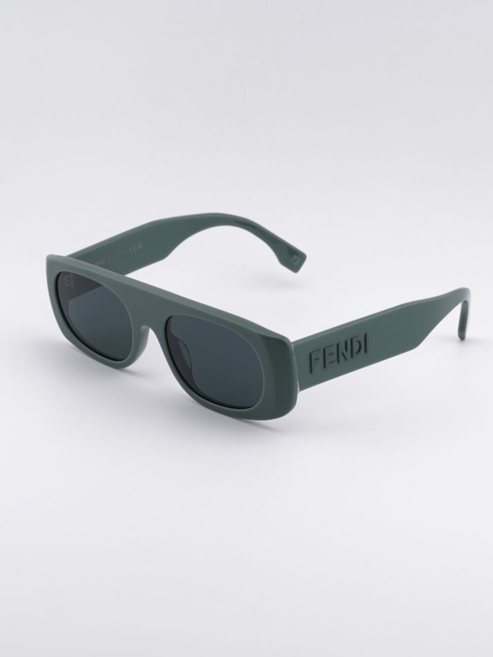 Fendi FE40169I 96N Sunglasses Shiny Green Rectangle Frame, Green Lenses